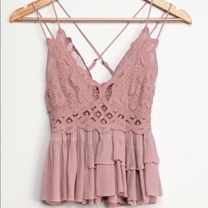 Adella Cami Mauve Lace Ruffled Tank Top: Size M
